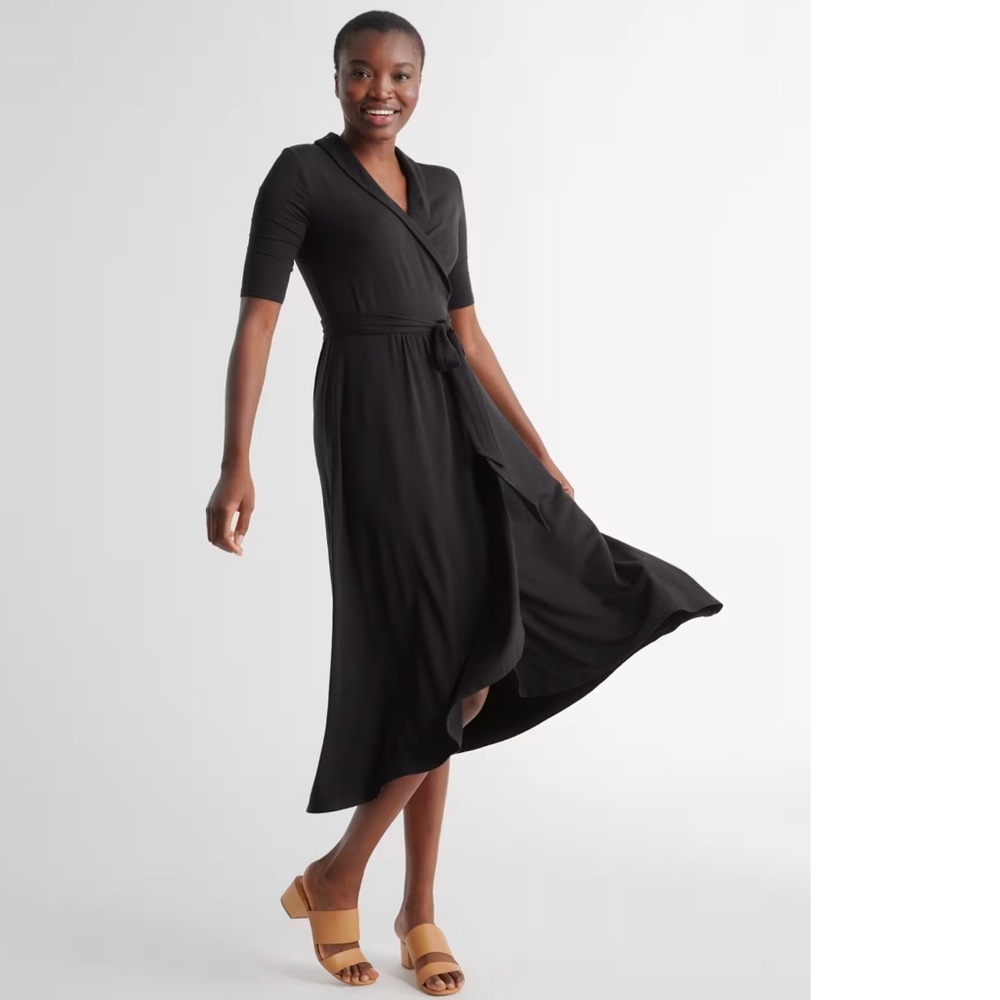 Quince Tencel Jersey Midi Wrap Dress Sz S NEW Black